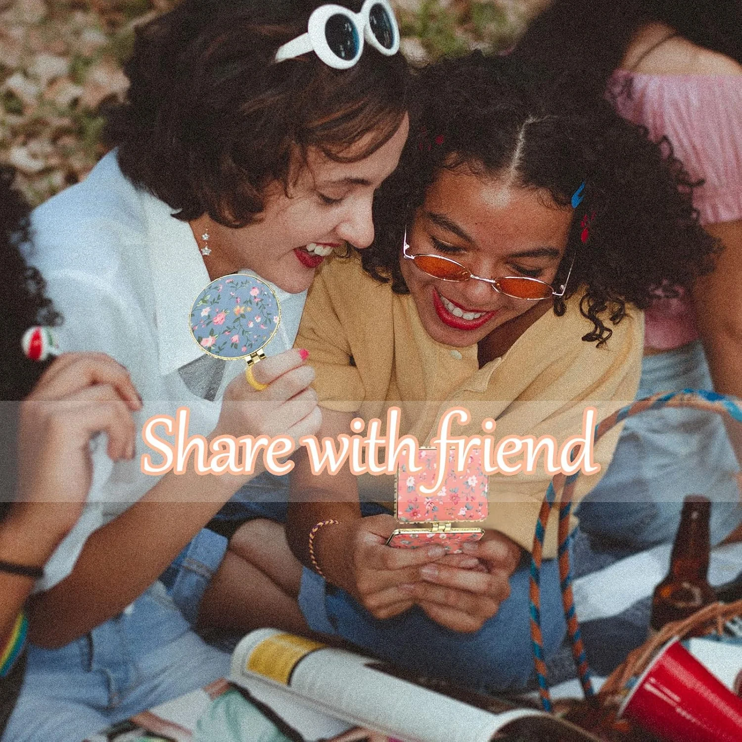 بلوتو 24 عدد آینه جیبی کوچک طرح گل، آینه تاشو گلدار رترو، هدیه برای آرایش بانوان، مسافرتی و قابل حمل (لبه طلایی)