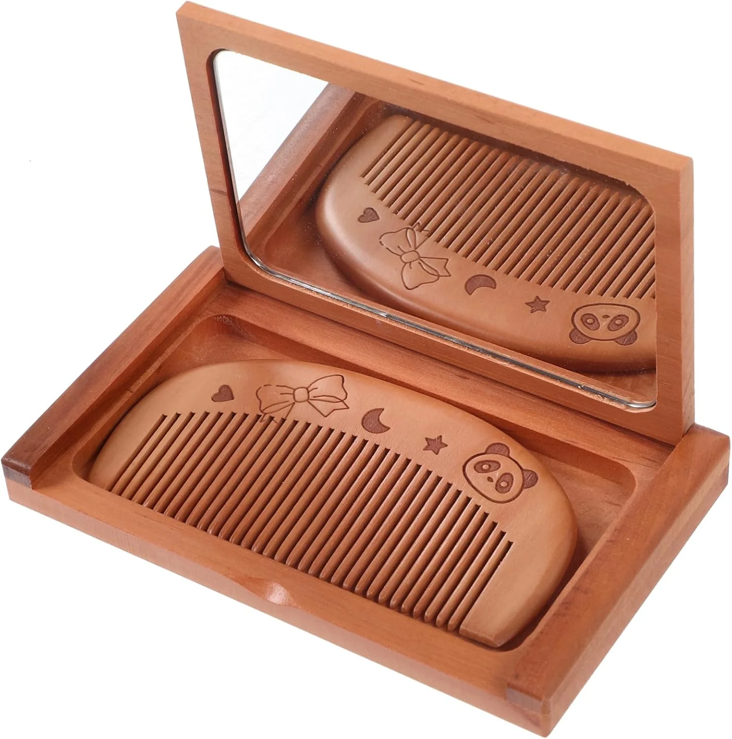 ست آینه و شانه چوبی BIUDECO، آینه تاشو، آینه کوچک، آینه مستطیلی کوچک با شانه، آینه جیبی جمع و جور، آینه قابل حمل دستی