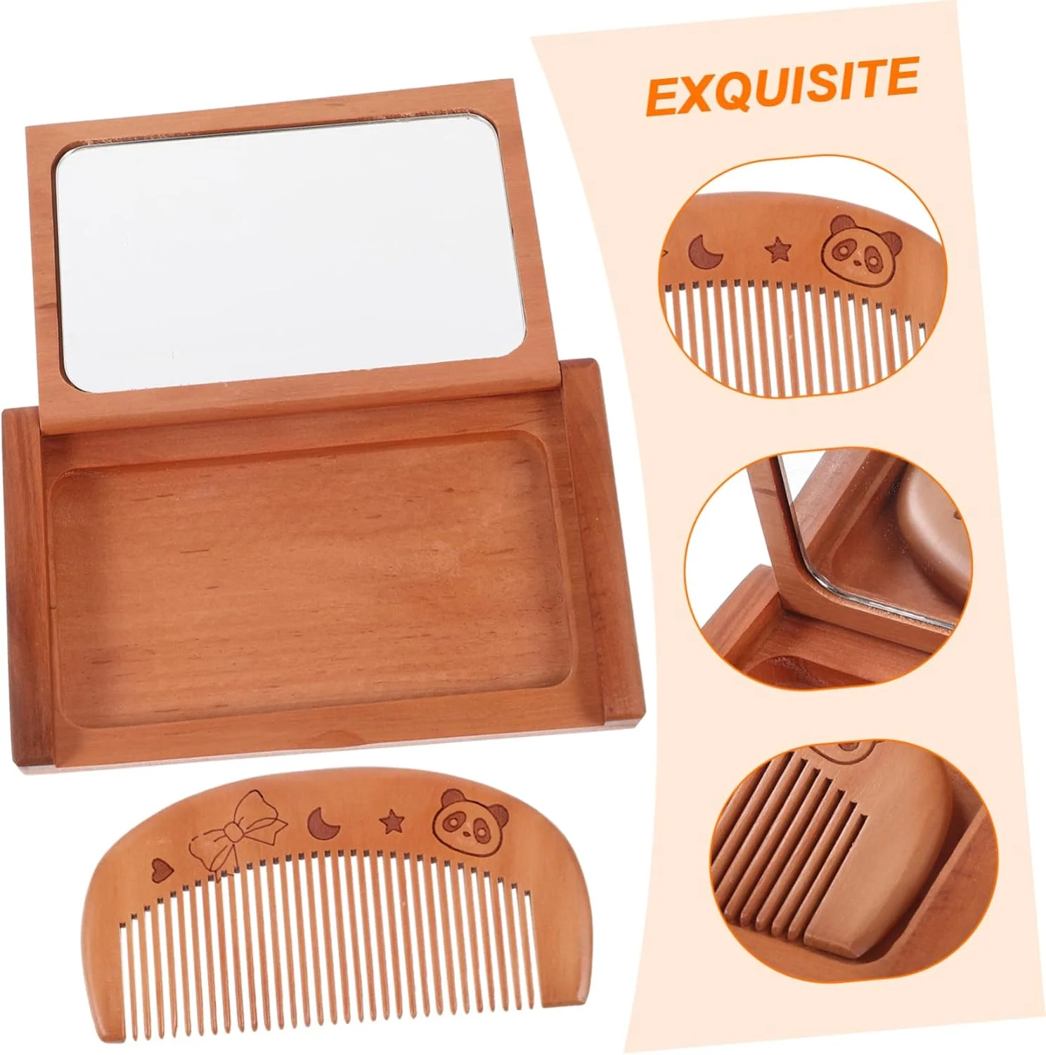 ست آینه و شانه چوبی BIUDECO، آینه تاشو، آینه کوچک، آینه مستطیلی کوچک با شانه، آینه جیبی جمع و جور، آینه قابل حمل دستی