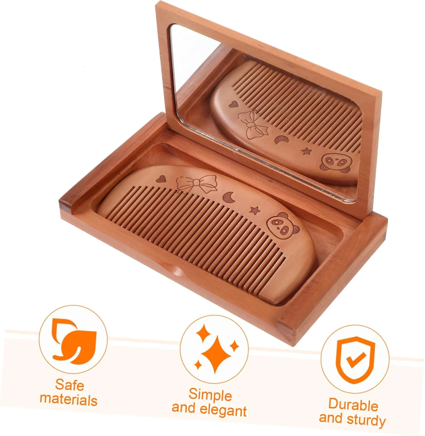 ست آینه و شانه چوبی BIUDECO، آینه تاشو، آینه کوچک، آینه مستطیلی کوچک با شانه، آینه جیبی جمع و جور، آینه قابل حمل دستی