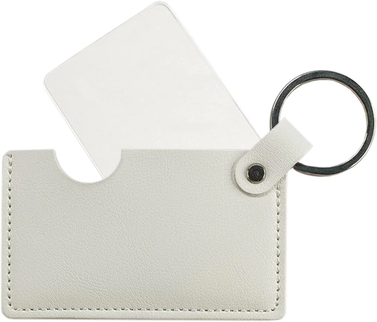 آینه استیل ضد زنگ جمع و جور Biunnru با جاکلیدی، آینه آرایشی دستی کوچک مسافرتی با کیف چرمی PU، آینه جیبی مستطیلی نشکن برای کیف پول و کیف دستی (سفید)