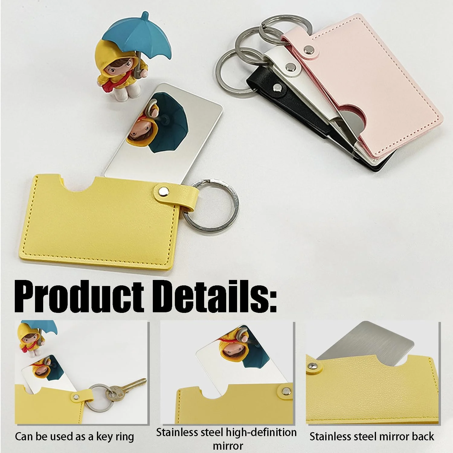 آینه استیل ضد زنگ جمع و جور Biunnru با جاکلیدی، آینه آرایشی دستی کوچک مسافرتی با کیف چرمی PU، آینه جیبی مستطیلی نشکن برای کیف پول و کیف دستی (سفید) آینه استیل ضد زنگ جمع و جور Biunnru با جاکلیدی، آینه آرایشی دستی کوچک مسافرتی با کیف چرمی PU، آینه جیبی مستطیلی نشکن برای کیف پول و کیف دستی (سفید)