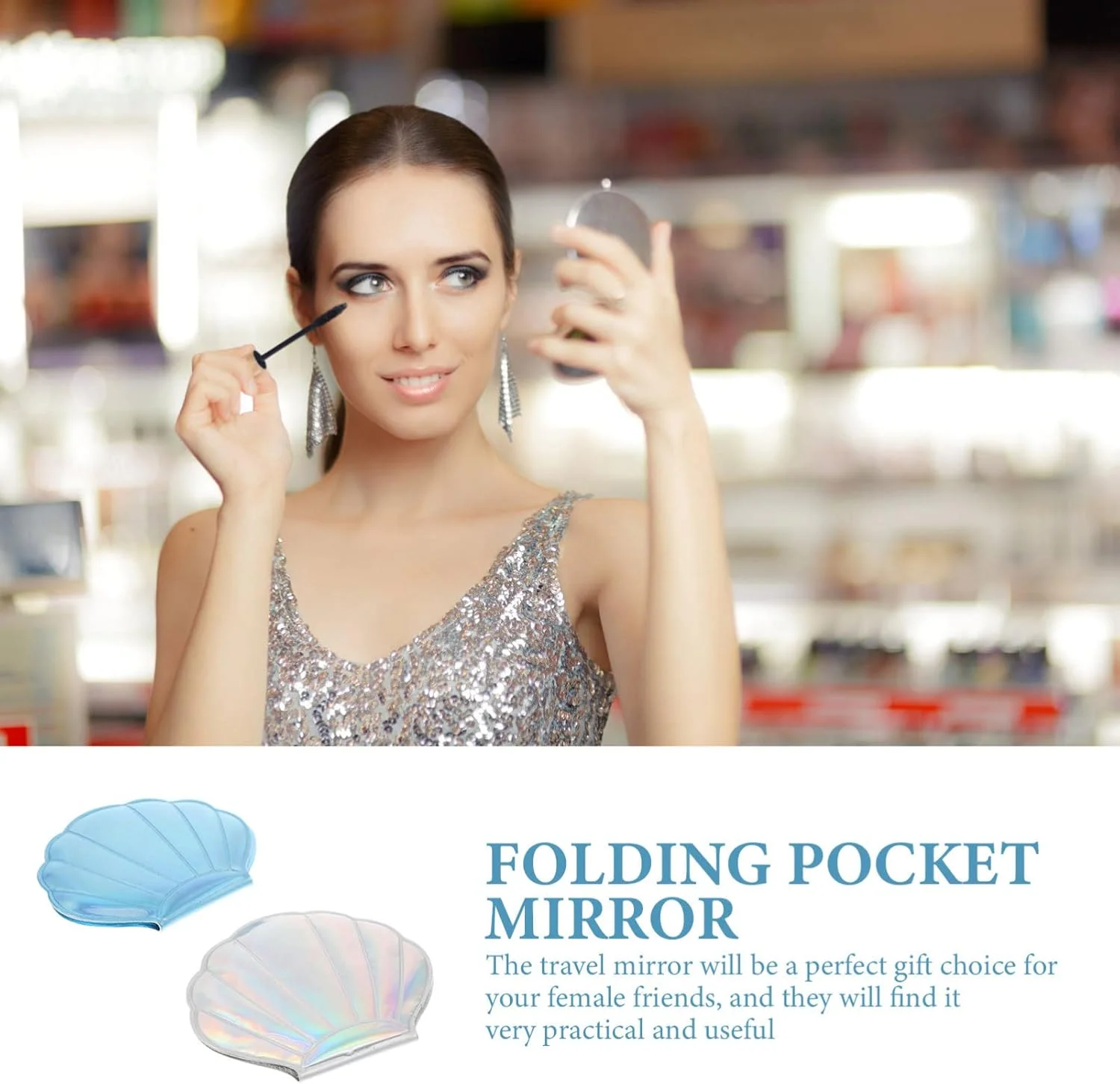 Beavorty آینه کوچک تاشو جمع و جور، آینه جیبی تاشو، طرح صدف دریایی، آینه آرایشی مسافرتی، آینه شخصی برای کیف دستی، 2 عدد Beavorty آینه کوچک تاشو جمع و جور، آینه جیبی تاشو، طرح صدف دریایی، آینه آرایشی مسافرتی، آینه شخصی برای کیف دستی، 2 عدد