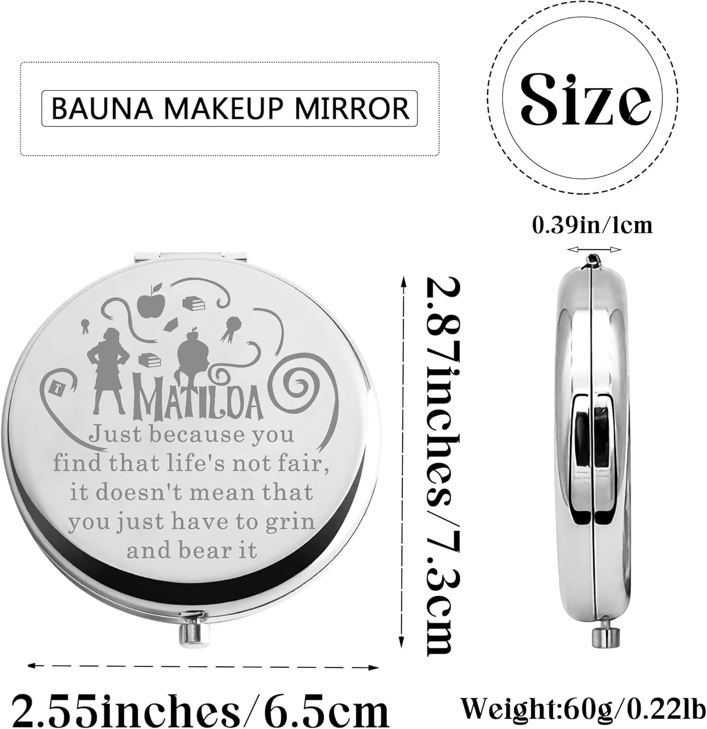 آینه جیبی BAUNA Matilda The Musical، هدیه ای برای طرفداران موزیکال برادوی، هدیه ای برای دوستداران تئاتر ماتیلدا (فقط به خاطر CMS)