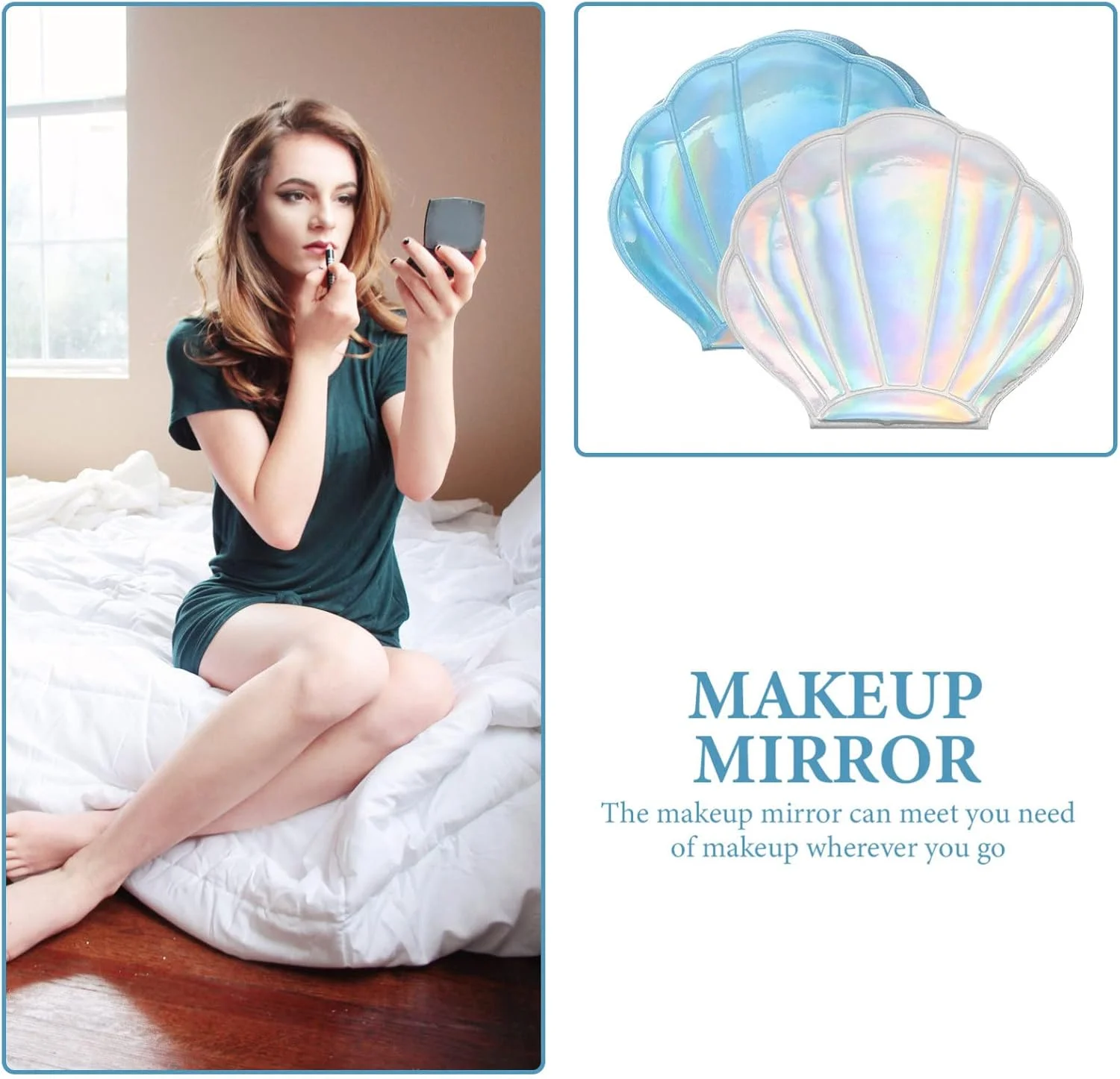 Beavorty آینه کوچک تاشو جمع و جور، آینه جیبی تاشو، طرح صدف دریایی، آینه آرایشی مسافرتی، آینه شخصی برای کیف دستی، 2 عدد Beavorty آینه کوچک تاشو جمع و جور، آینه جیبی تاشو، طرح صدف دریایی، آینه آرایشی مسافرتی، آینه شخصی برای کیف دستی، 2 عدد