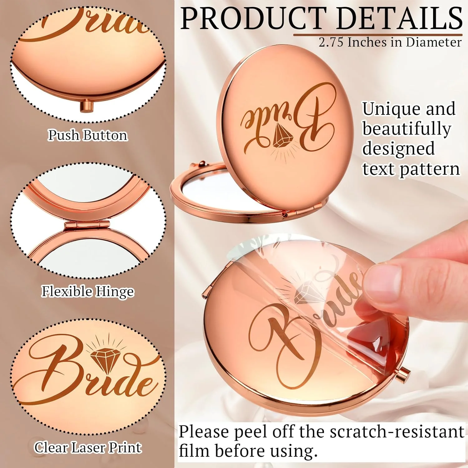 ست آینه آرایشی فشرده بریدات 8 عددی، هدیه ساقدوش عروس، آینه کوچک مسافرتی برای کیف پول، آینه جیبی آرایشی برای جشن مجردی، عروسی و جشن عروس ست آینه آرایشی فشرده بریدات 8 عددی، هدیه ساقدوش عروس، آینه کوچک مسافرتی برای کیف پول، آینه جیبی آرایشی برای جشن مجردی، عروسی و جشن عروس