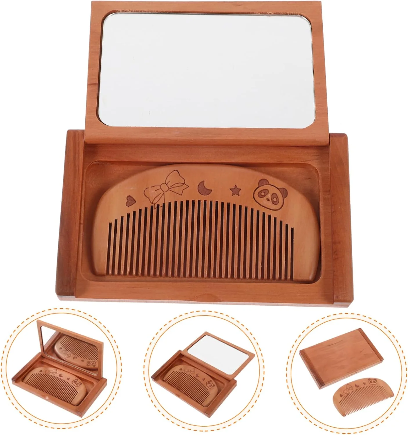 ست آینه و شانه چوبی BIUDECO، آینه تاشو، آینه کوچک، آینه مستطیلی کوچک با شانه، آینه جیبی جمع و جور، آینه قابل حمل دستی