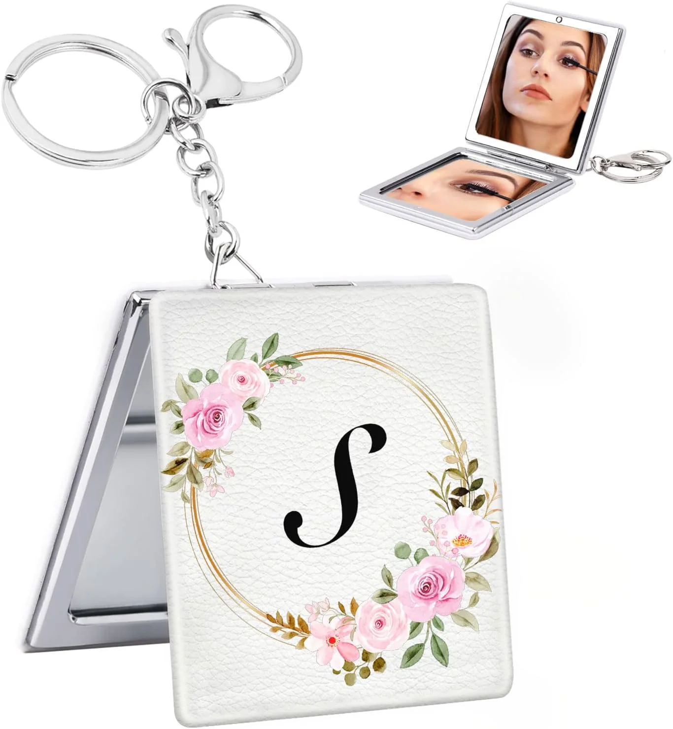 آینه آرایشی جیبی فشرده شخصی‌سازی شده BAOSIWA، آینه مسافرتی با بزرگنمایی 1X/2X به همراه جاکلیدی، مناسب برای هدیه روز ولنتاین، دختران نوجوان و خانم‌ها