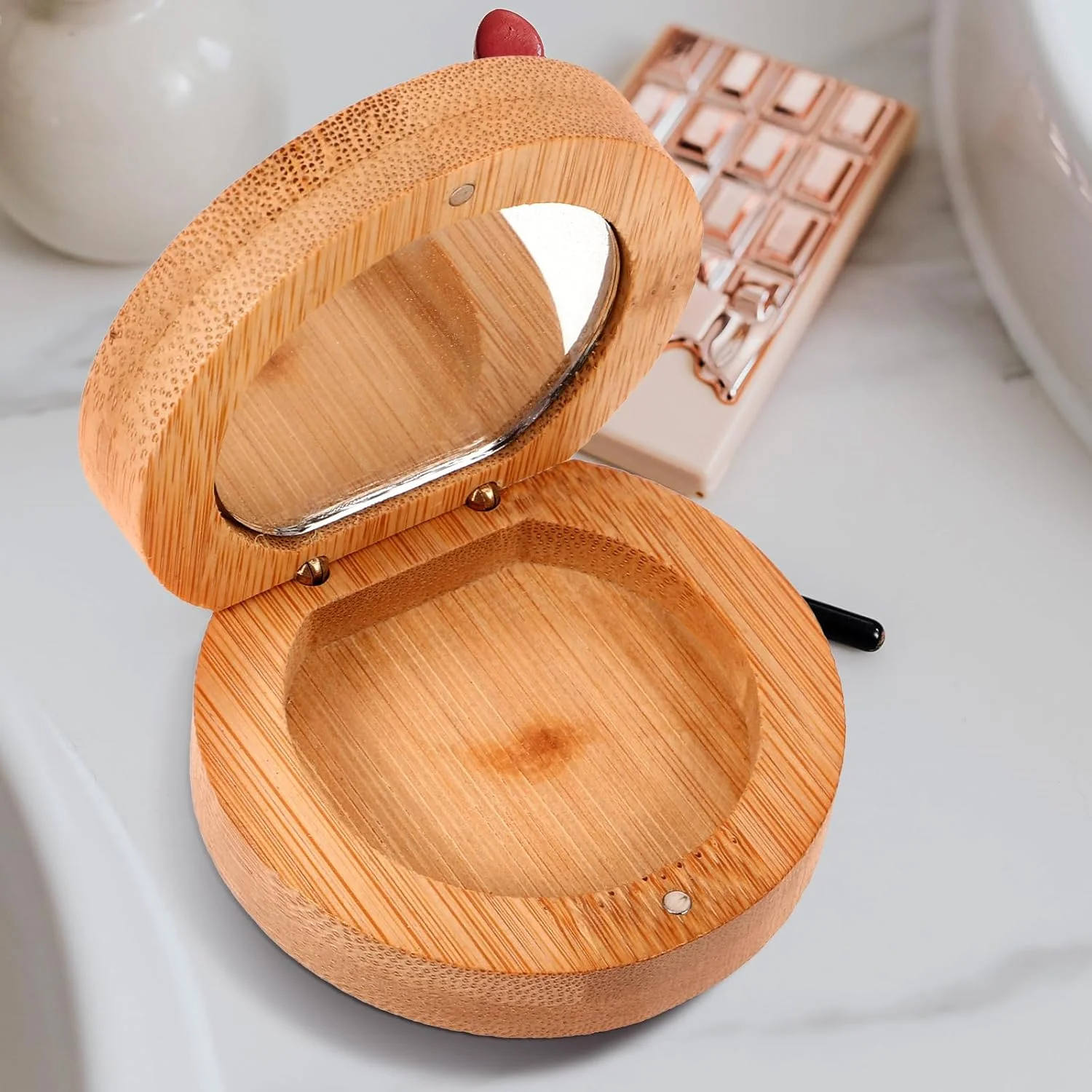 آینه آرایشی چوبی Baluue، آینه کوچک قابل حمل، آینه جیبی آرایشی، آینه مسافرتی برای آرایش بانوان و دختران، مناسب کیف دستی آینه آرایشی چوبی Baluue، آینه کوچک قابل حمل، آینه جیبی آرایشی، آینه مسافرتی برای آرایش بانوان و دختران، مناسب کیف دستی