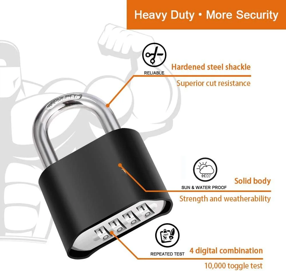 MAKINGTEC 4 Digit Heavy Duty Combination Lock Outdoor Waterproof Padlock 1.3 Inch Shackle for Gate, Fence,Toolbox, Case, Hasp Storage, Gym Locker, Sports Locker, School Locker (Black) MAKINGTEC 4 Digit Heavy Duty Combination Lock Outdoor Waterproof Padlock 1.3 Inch Shackle for Gate, Fence,Toolbox, Case, Hasp Storage, Gym Locker, Sports Locker, School Locker (Black)