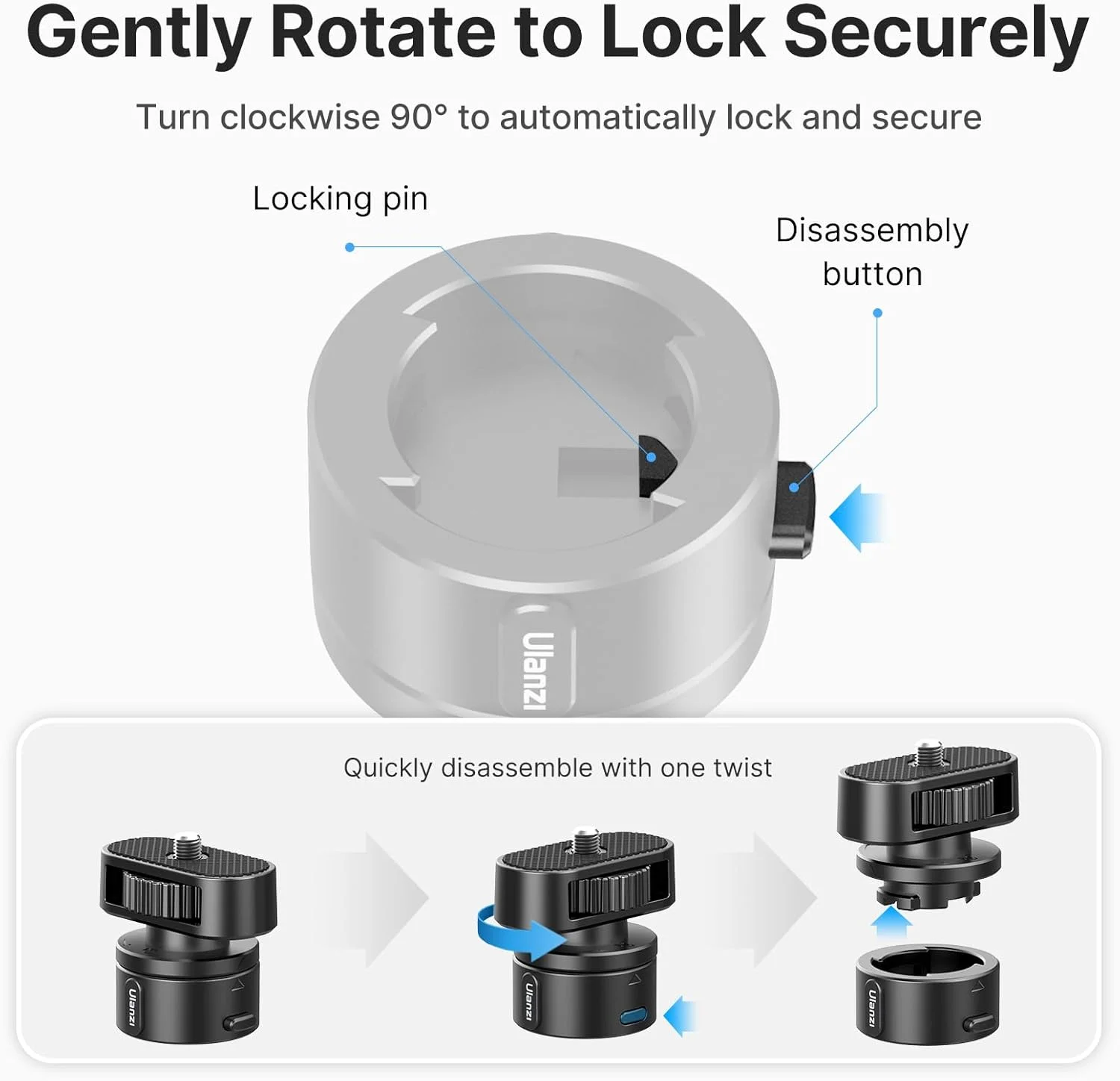 آداپتور ULANZI Select Go Quick II به 1/4 اینچ - پایه Go Quick II با رزوه 1/4 اینچ + روکش QR با پیچ 1/4 اینچ سازگار با سری Go Quick II، مونوپاد، سه پایه، دوربین کامپکت، تلفن، چراغ ویدئویی LED
