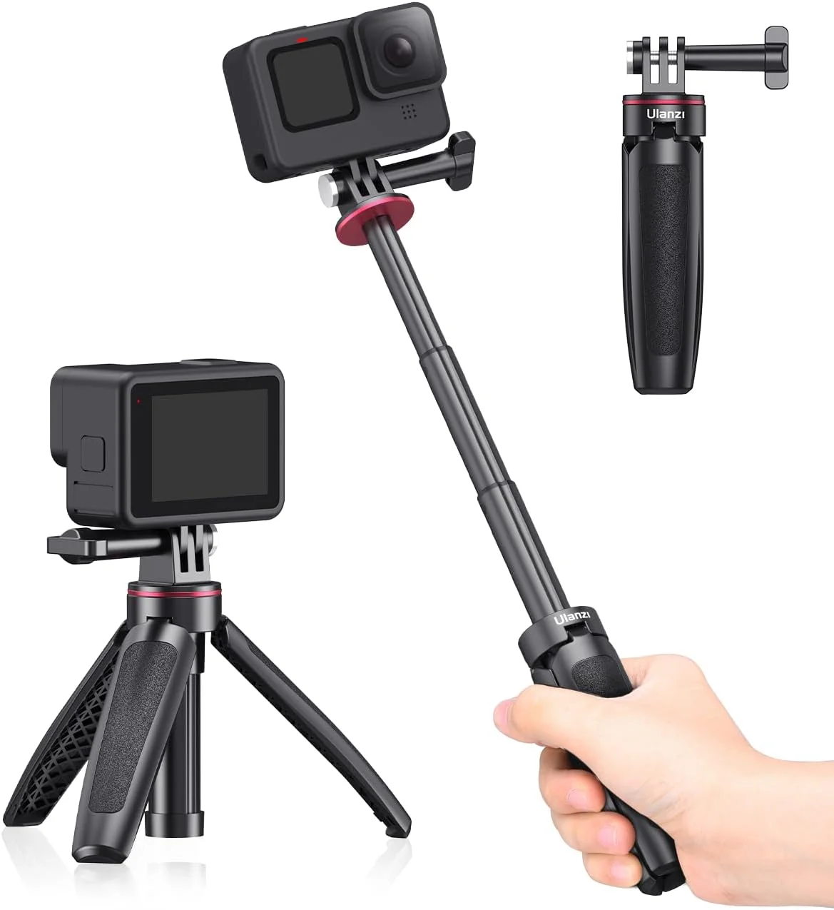 چوب سلفی تلسکوپی ULANZI Select برای Gopro، پایه سه پایه چوب سلفی قابل حمل برای Gopro Hero 8/7/6/5 Black/Gopro Max DJI Osmo Action Insta 360 Action Camera Accessory Kits