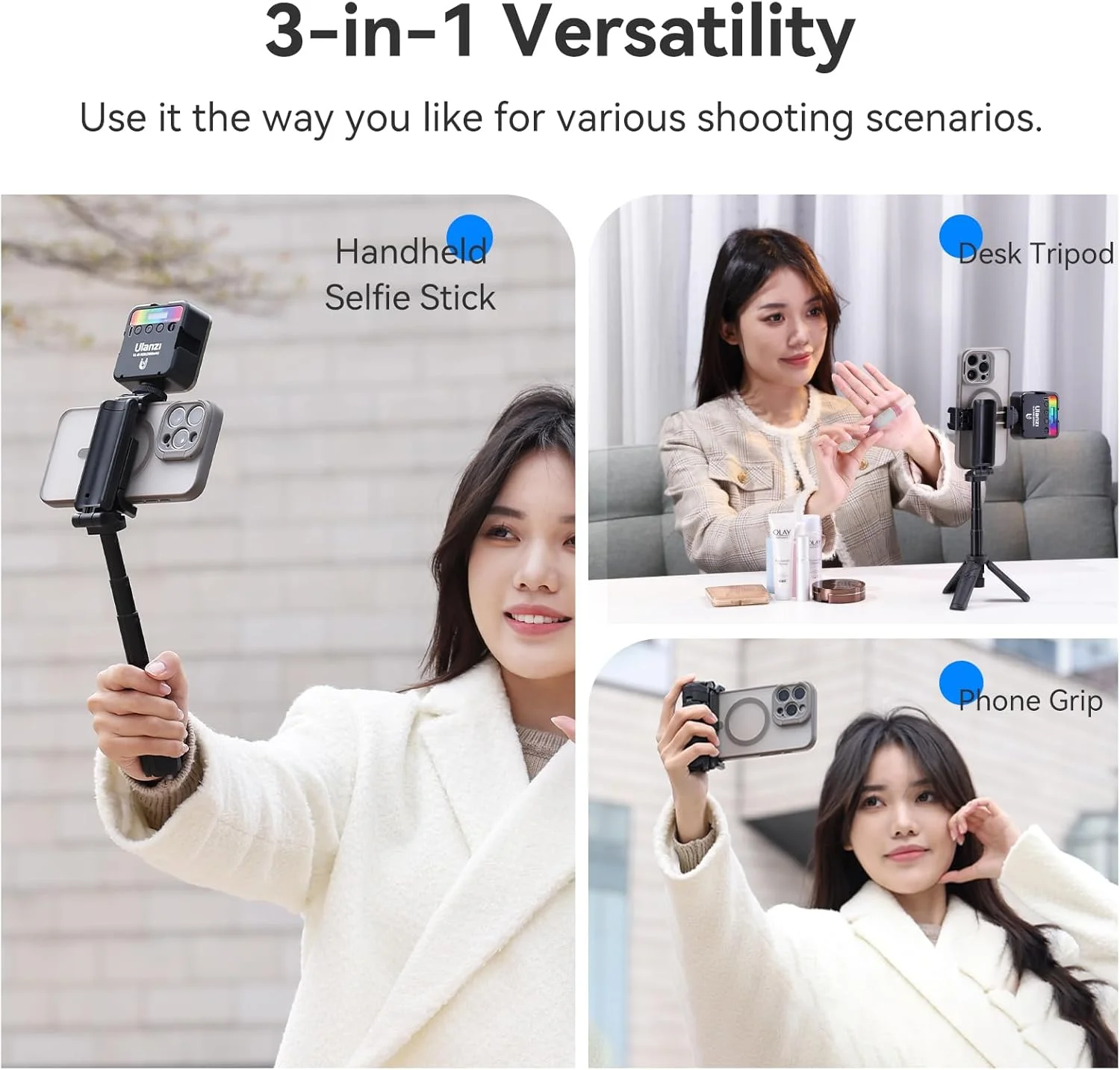 سه پایه کوچک گوشی ULANZI JJ02 به همراه ریموت برای آیفون - سه پایه مونوپاد سلفی 3 در 1، 4 بخش قابل افزایش، اندازه جیبی تاشو، 2 مانت کفشک سرد چرخش 360 درجه برای تلفن هوشمند سه پایه کوچک گوشی ULANZI JJ02 به همراه ریموت برای آیفون - سه پایه مونوپاد سلفی 3 در 1، 4 بخش قابل افزایش، اندازه جیبی تاشو، 2 مانت کفشک سرد چرخش 360 درجه برای تلفن هوشمند