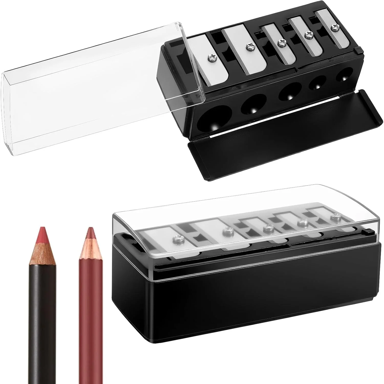 دو عدد تراش آرایشی مداد چشم زنانه، تراش دستی مداد با نوک بلند و 5 سوراخ به همراه درب پلاستیکی، مناسب برای مداد لب، مداد چشم و مداد ابرو، مشکی دو عدد تراش آرایشی مداد چشم زنانه، تراش دستی مداد با نوک بلند و 5 سوراخ به همراه درب پلاستیکی، مناسب برای مداد لب، مداد چشم و مداد ابرو، مشکی