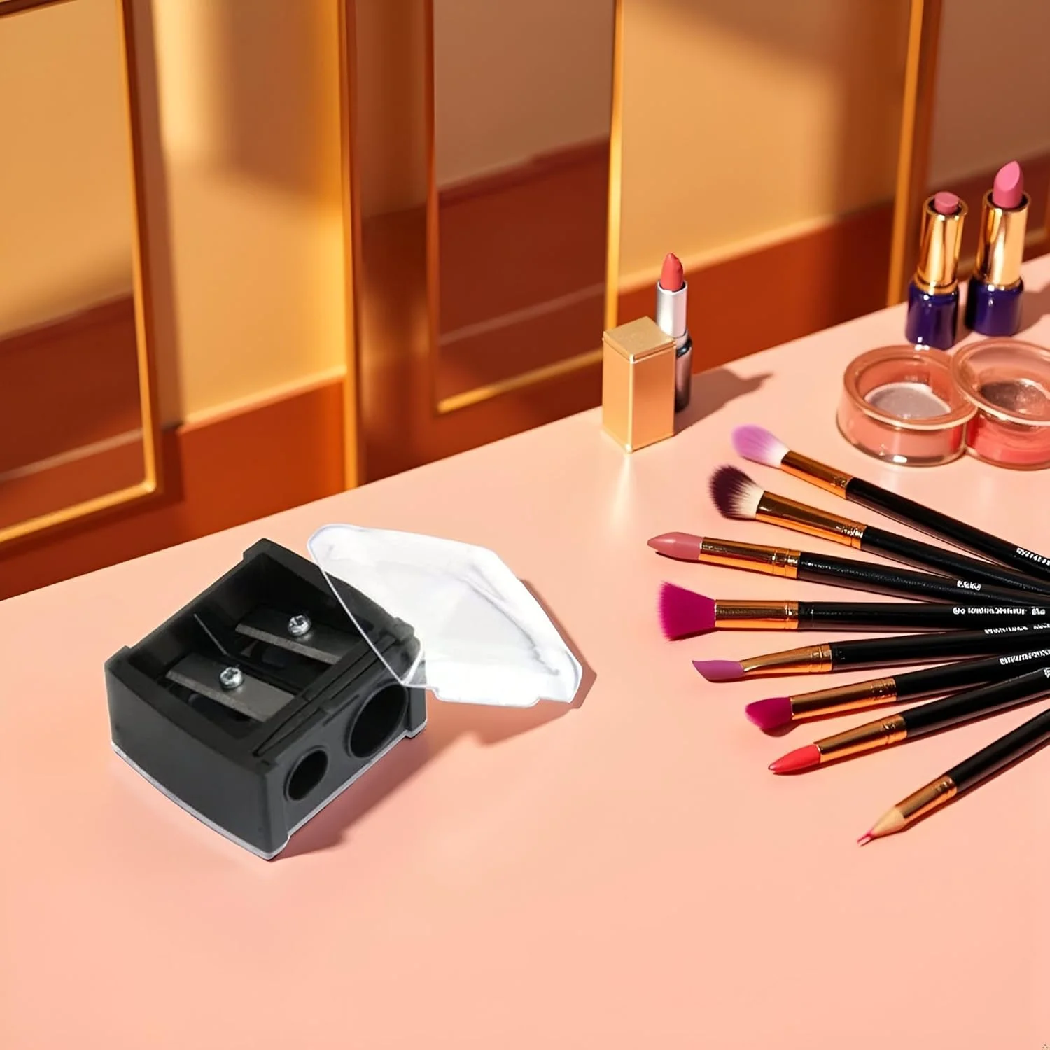 تراش آرایشی مداد چشم تک عددی، تراش مداد برای مداد ابرو و خط چشم، ابزار دو سوراخه، تراش لوازم آرایشی قابل حمل با پوشش، ابزار و لوازم جانبی