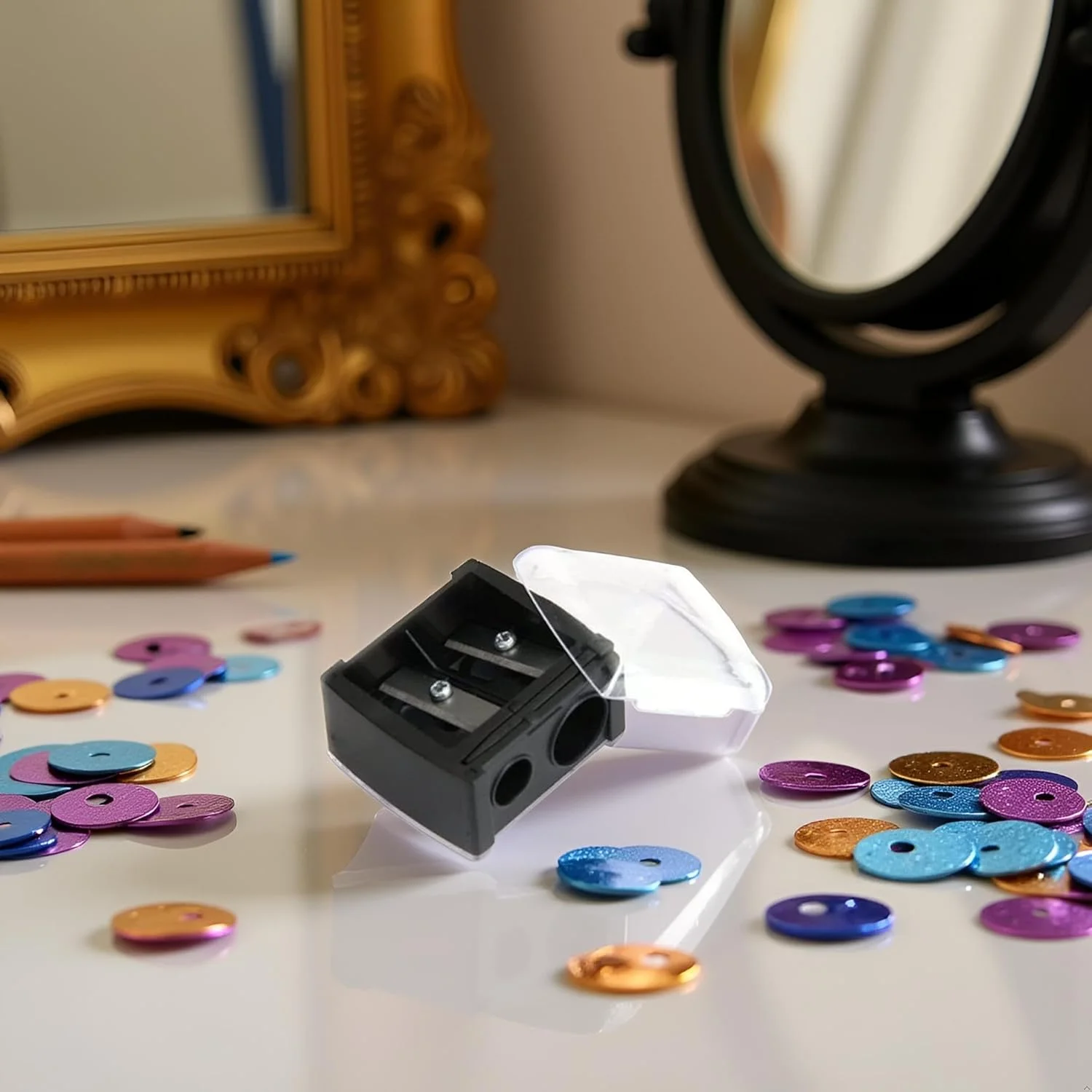 تراش آرایشی مداد چشم تک عددی، تراش مداد برای مداد ابرو و خط چشم، ابزار دو سوراخه، تراش لوازم آرایشی قابل حمل با پوشش، ابزار و لوازم جانبی