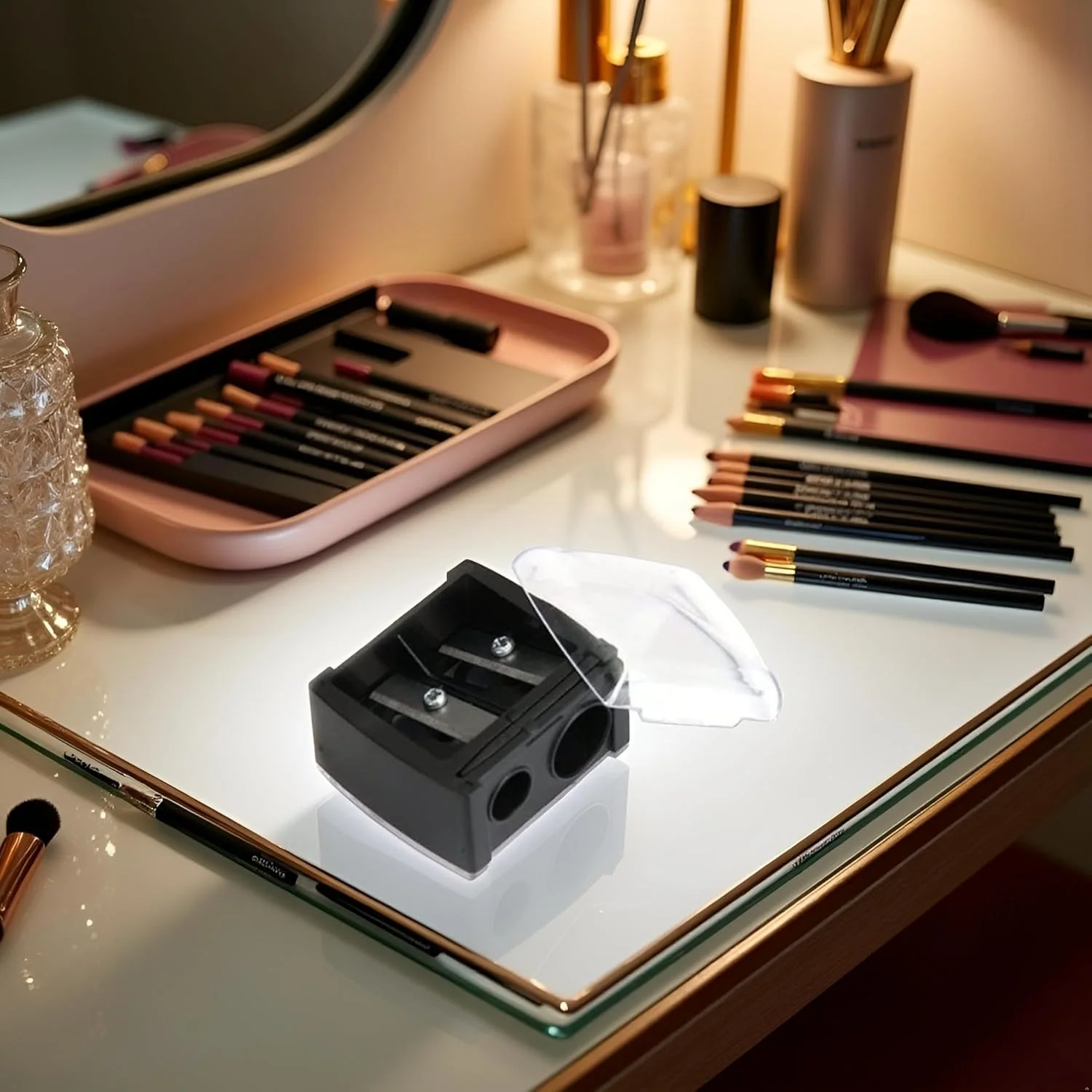 تراش آرایشی مداد چشم تک عددی، تراش مداد برای مداد ابرو و خط چشم، ابزار دو سوراخه، تراش لوازم آرایشی قابل حمل با پوشش، ابزار و لوازم جانبی