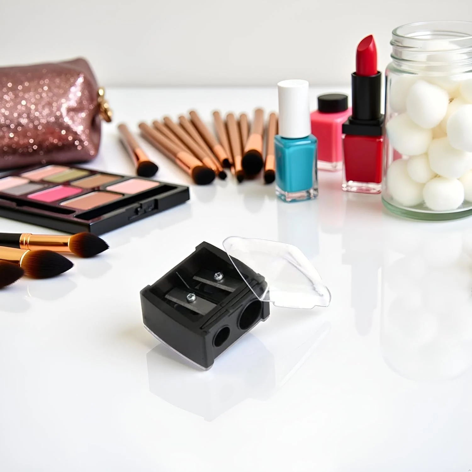 تراش آرایشی مداد چشم تک عددی، تراش مداد برای مداد ابرو و خط چشم، ابزار دو سوراخه، تراش لوازم آرایشی قابل حمل با پوشش، ابزار و لوازم جانبی