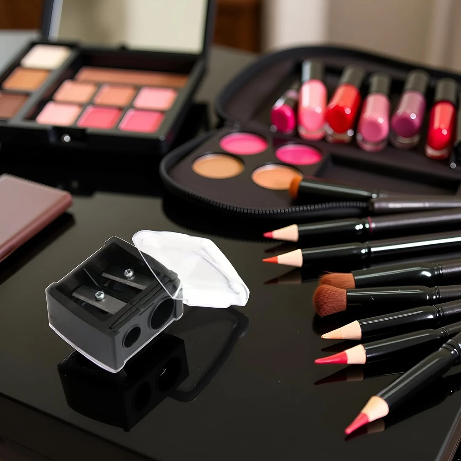 تراش آرایشی مداد چشم تک عددی، تراش مداد برای مداد ابرو و خط چشم، ابزار دو سوراخه، تراش لوازم آرایشی قابل حمل با پوشش، ابزار و لوازم جانبی