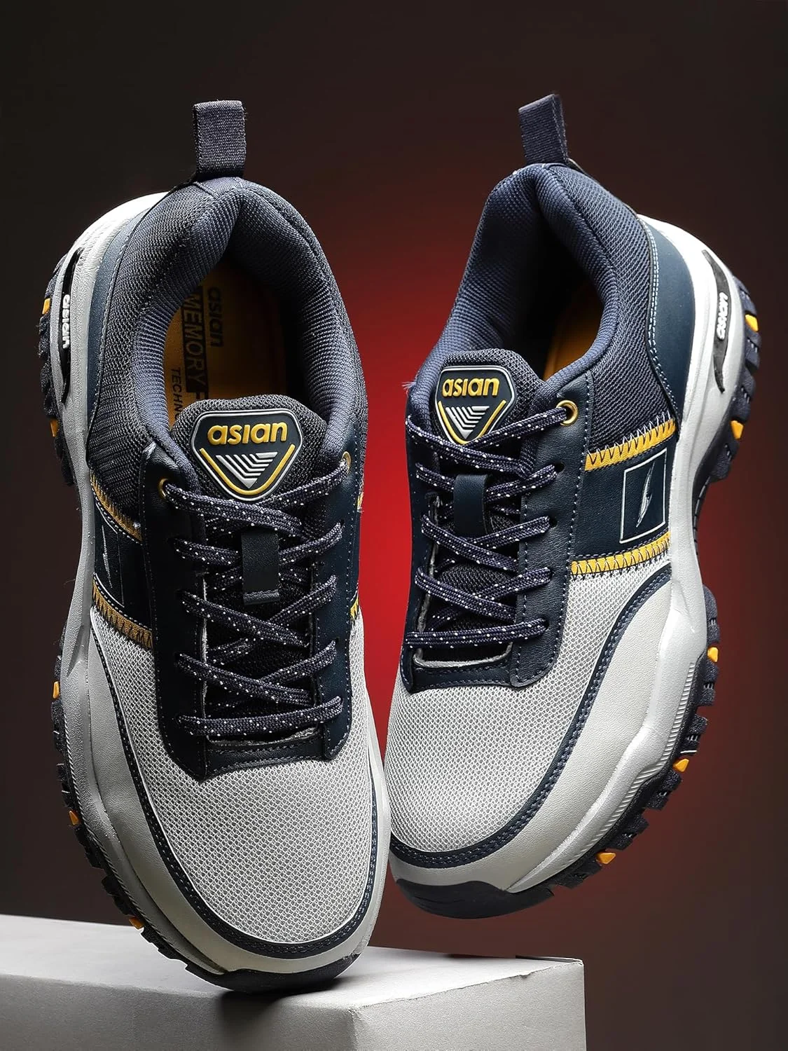 کفش ورزشی مردانه ASIAN مدل Everest-02 مناسب ترکینگ، هایکینگ و پیاده روی با زیره لاستیکی و کفی مموری فوم، بند دار، رنگ طوسی تیره و قرمز، مناسب آقایان و پسران