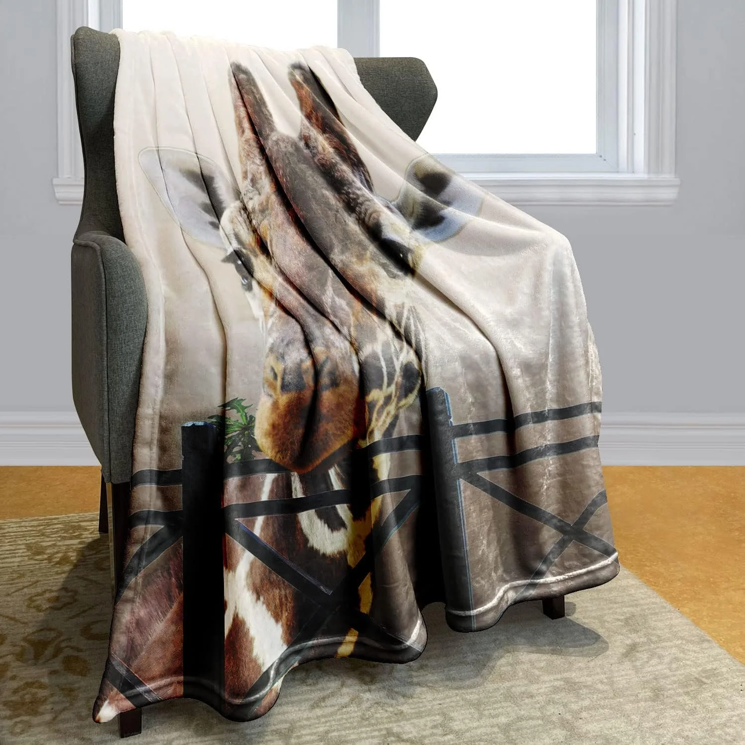 پتوی نرم زومر با طرح چاپی زرافه، خاکستری، 150 x 200 سانتی متر