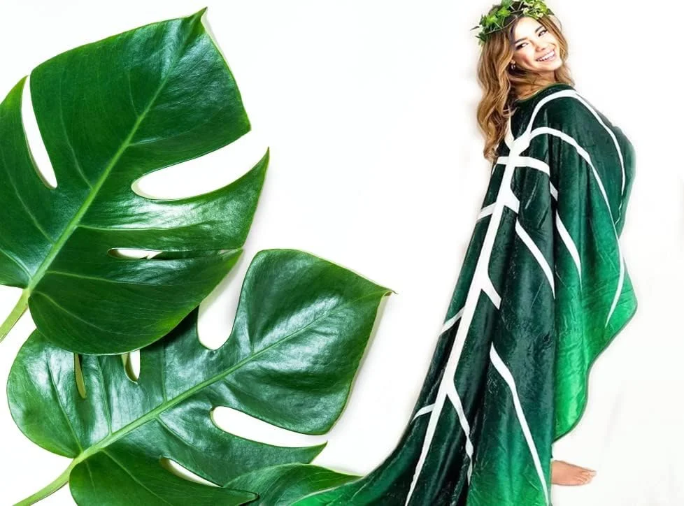 پتوی برگ بزرگ ZMURED، پتوی طرح برگ سبز بزرگ، پتوی نرم و لطیف فلانل، طرح برگ تزئینی برای دوستداران گیاهان، مناسب تخت، مبل و کاناپه (200x230 سانتی متر)