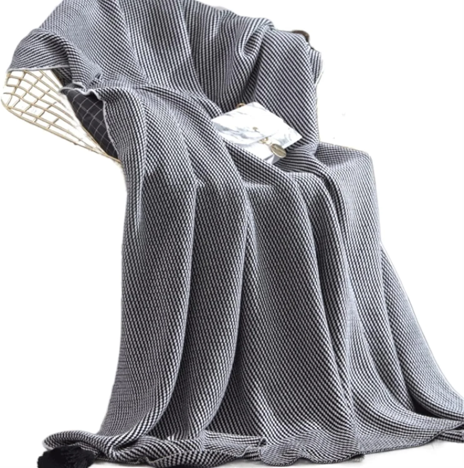 پتو بافتنی پنبه ای نرم ZKSKOX، پتوی تزئینی با طرح راه راه بافتنی، مناسب برای تخت و مبل پتو بافتنی پنبه ای نرم ZKSKOX، پتوی تزئینی با طرح راه راه بافتنی، مناسب برای تخت و مبل