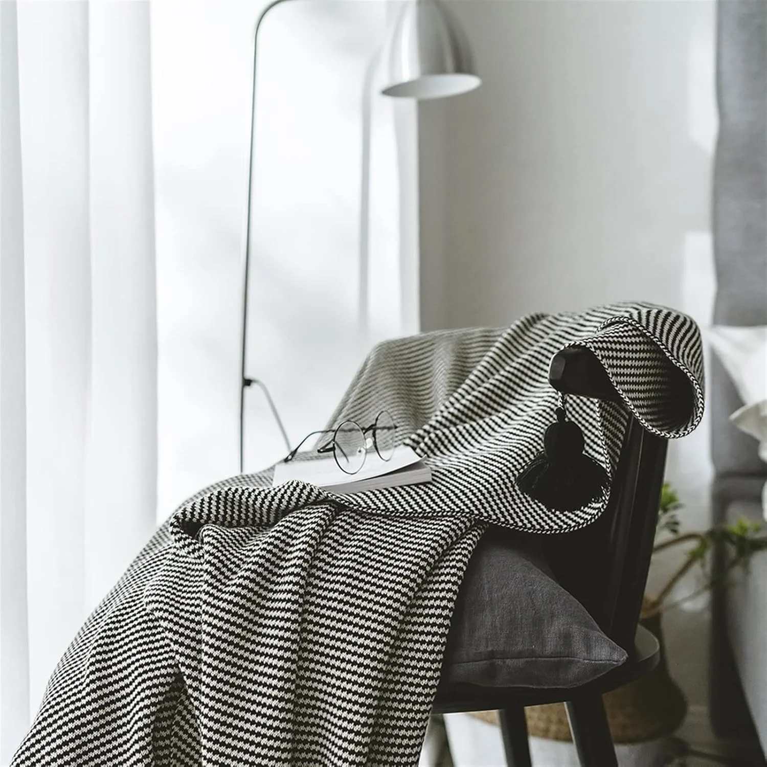 پتو بافتنی پنبه ای نرم ZKSKOX، پتوی تزئینی با طرح راه راه بافتنی، مناسب برای تخت و مبل پتو بافتنی پنبه ای نرم ZKSKOX، پتوی تزئینی با طرح راه راه بافتنی، مناسب برای تخت و مبل