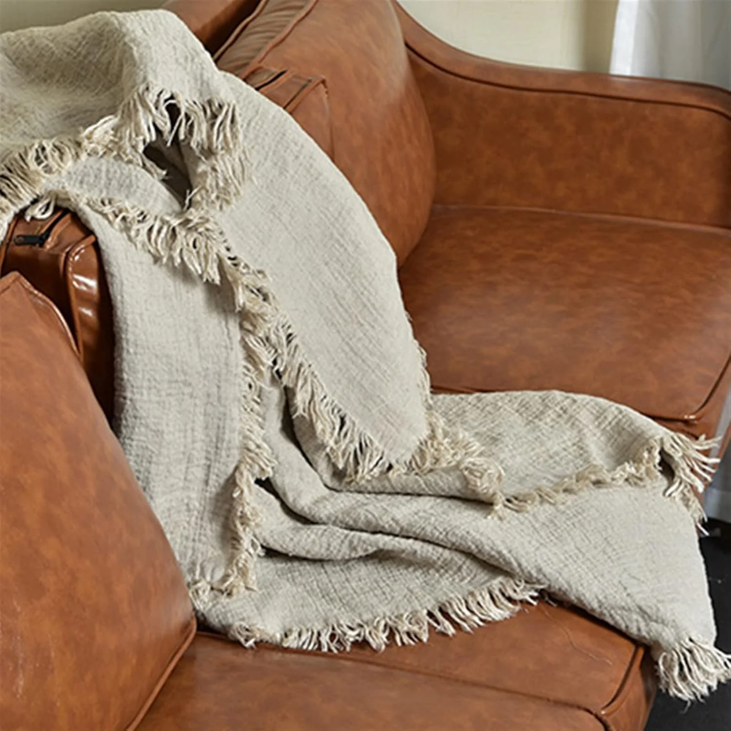 پتو مخمل خواب دار ZKSKOX نرم و حاشیه دار با بافت کتان، تنفس پذیر مناسب برای مبل، صندلی، پیک نیک و ساحل