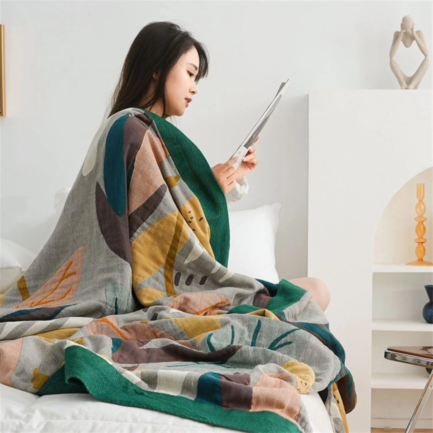 پتو مخمل خواب دار ZKSKOX، پتو دو نفره پنبه ای، پتو خنک کننده گازی موسلین مناسب تهویه هوا، روانداز حوله ای، لحاف روتختی برای پوشش مبل و تخت (200x230 سانتی متر) پتو مخمل خواب دار ZKSKOX، پتو دو نفره پنبه ای، پتو خنک کننده گازی موسلین مناسب تهویه هوا، روانداز حوله ای، لحاف روتختی برای پوشش مبل و تخت (200x230 سانتی متر)