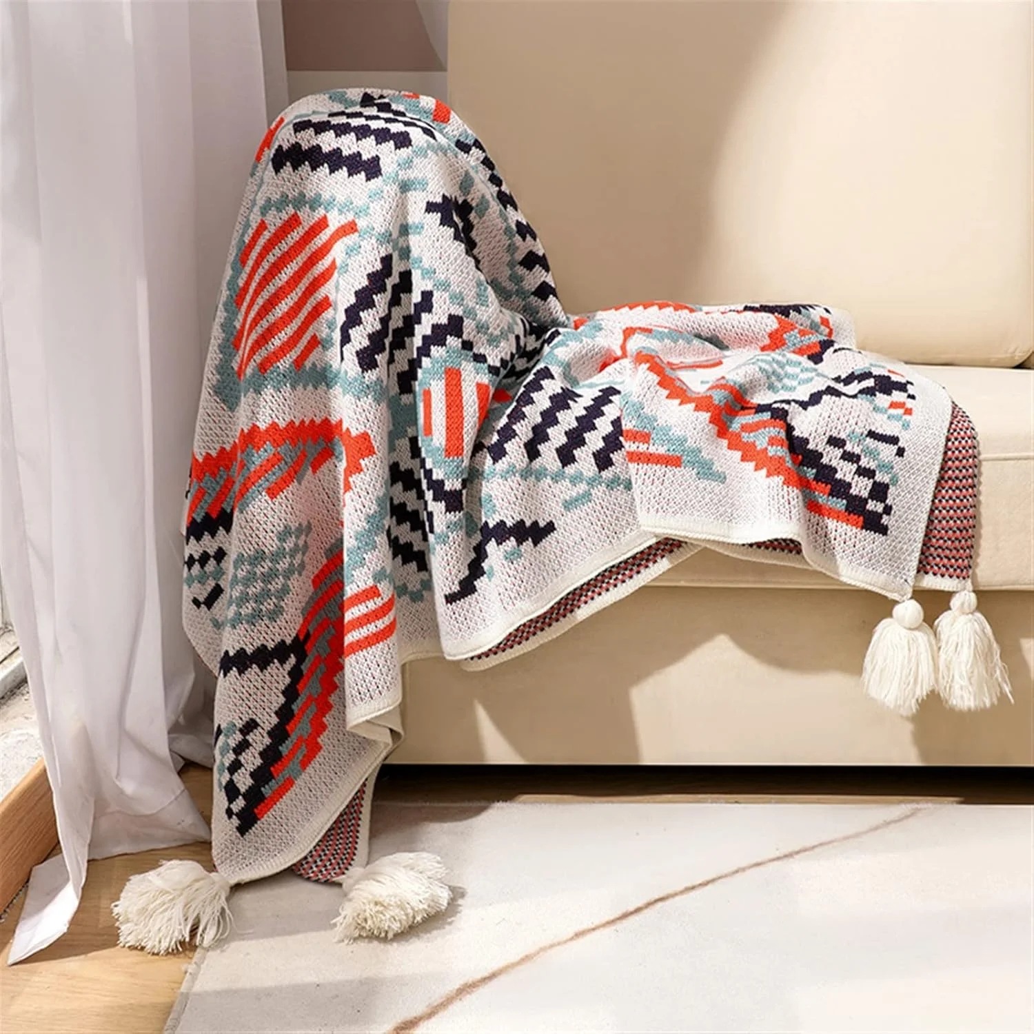 پتو پشمی ZKSKOX نرم با منگوله، پتو بافتنی مناسب برای خانه، محل کار، پتو چرت زدن، پتو طرح دار، روکش مبل پتو پشمی ZKSKOX نرم با منگوله، پتو بافتنی مناسب برای خانه، محل کار، پتو چرت زدن، پتو طرح دار، روکش مبل