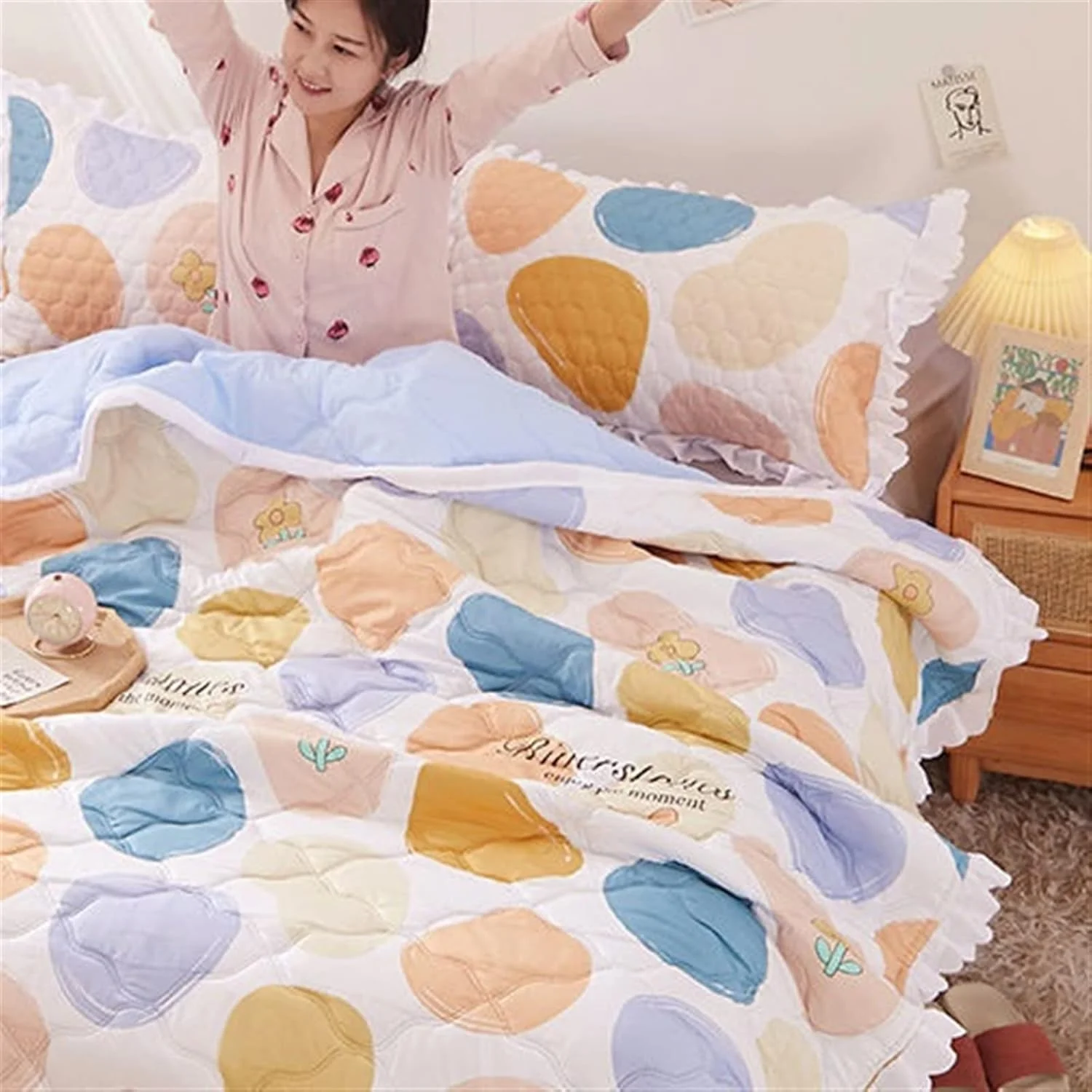 پتوی پولیشی ZKSKOX لحاف تابستانی لحافی با طرح برگ لوتوس پتوی تهویه مطبوع به سبک پرنسسی پتوی خنک و نازک بزرگسالان پتوی پولیشی ZKSKOX لحاف تابستانی لحافی با طرح برگ لوتوس پتوی تهویه مطبوع به سبک پرنسسی پتوی خنک و نازک بزرگسالان