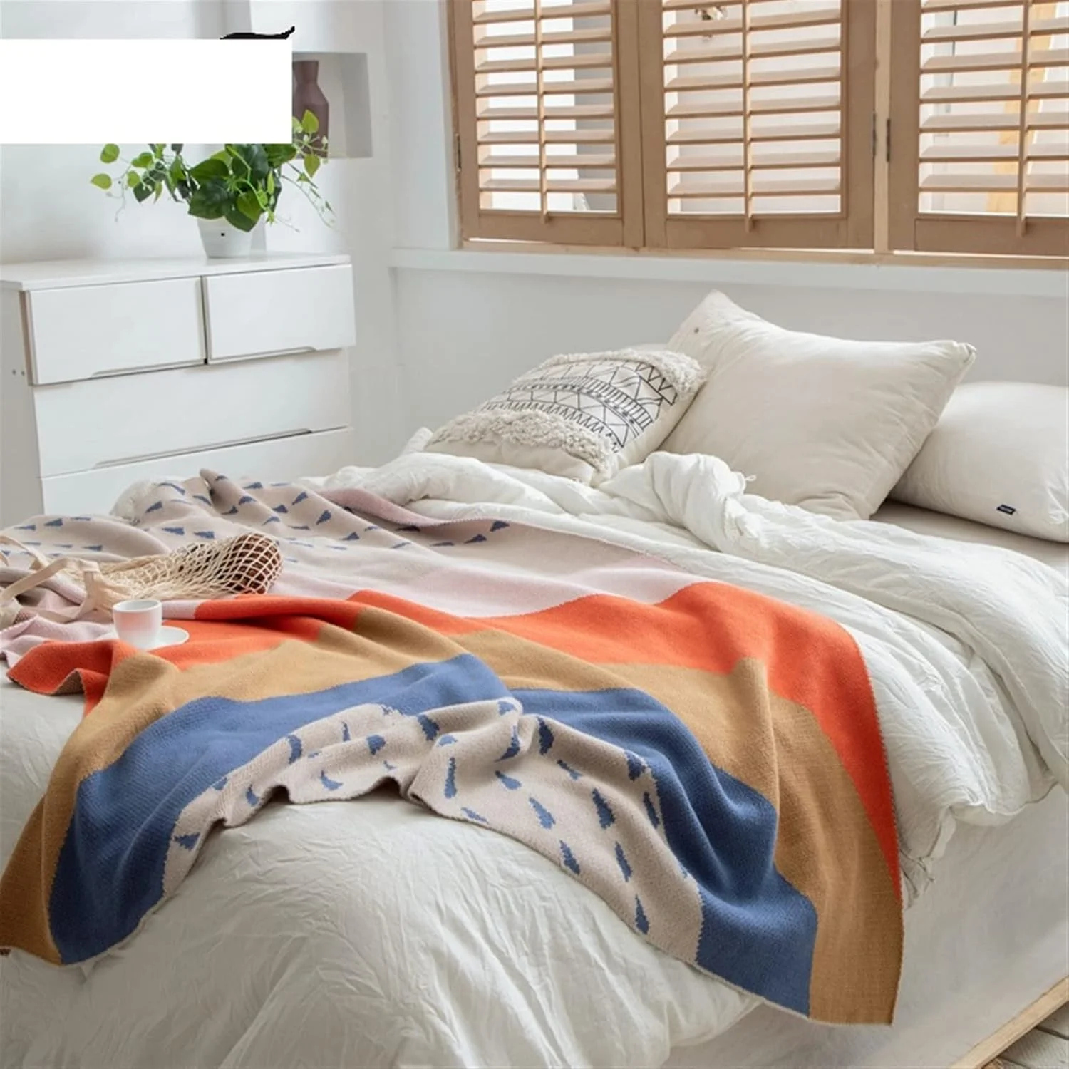پتوی پولیشی ZKSKOX طرح رنگین کمان و قطره باران، پتوی نرم و گرم بافتنی پنبه ای، پتوی تزئینی اتاق به سبک بوهو برای مبل، تخت و صندلی