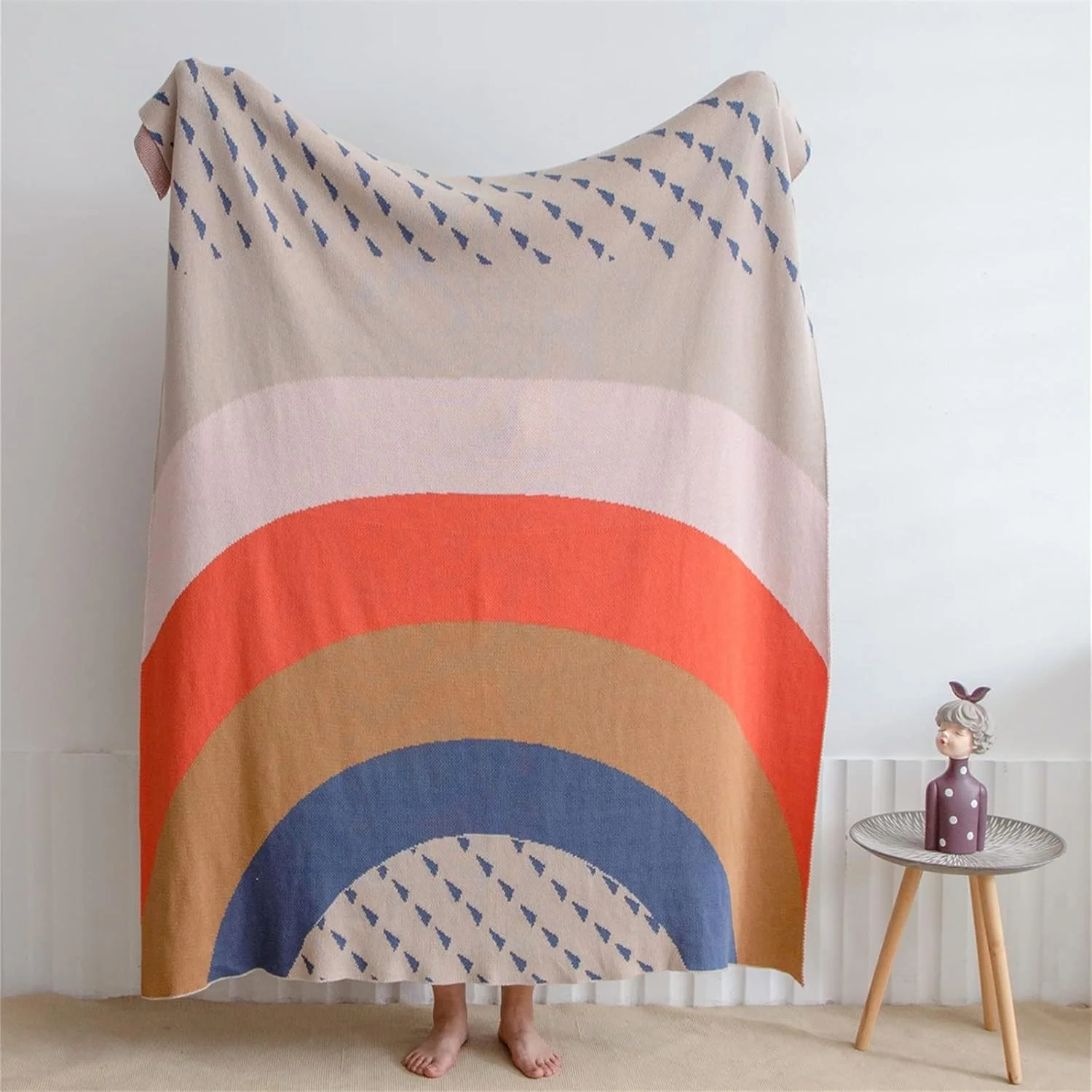 پتوی پولیشی ZKSKOX طرح رنگین کمان و قطره باران، پتوی نرم و گرم بافتنی پنبه ای، پتوی تزئینی اتاق به سبک بوهو برای مبل، تخت و صندلی