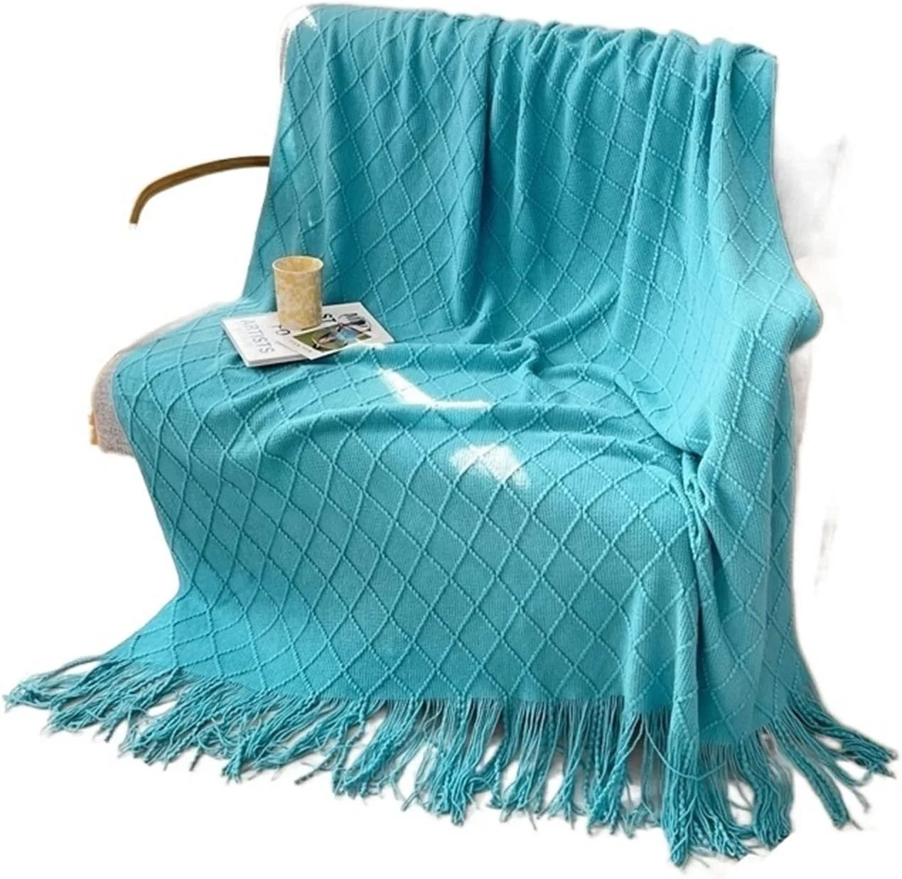 ZKSKOX Plush Blanket Knitted Blanket Green Yellow Solid Multi-Function Sofa Chair Bed Decor Cover(Hortel�)