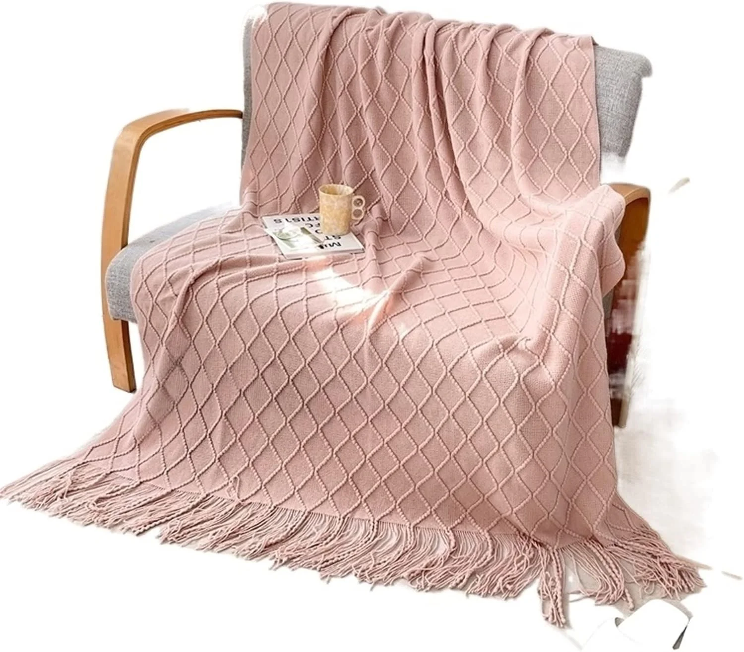ZKSKOX Plush Blanket Knitted Blanket Green Yellow Solid Multi-Function Sofa Chair Bed Decor Cover(Pink)