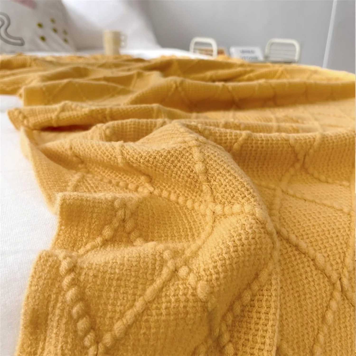 ZKSKOX Plush Blanket Knitted Blanket Green Yellow Solid Multi-Function Sofa Chair Bed Decor Cover(Pink)