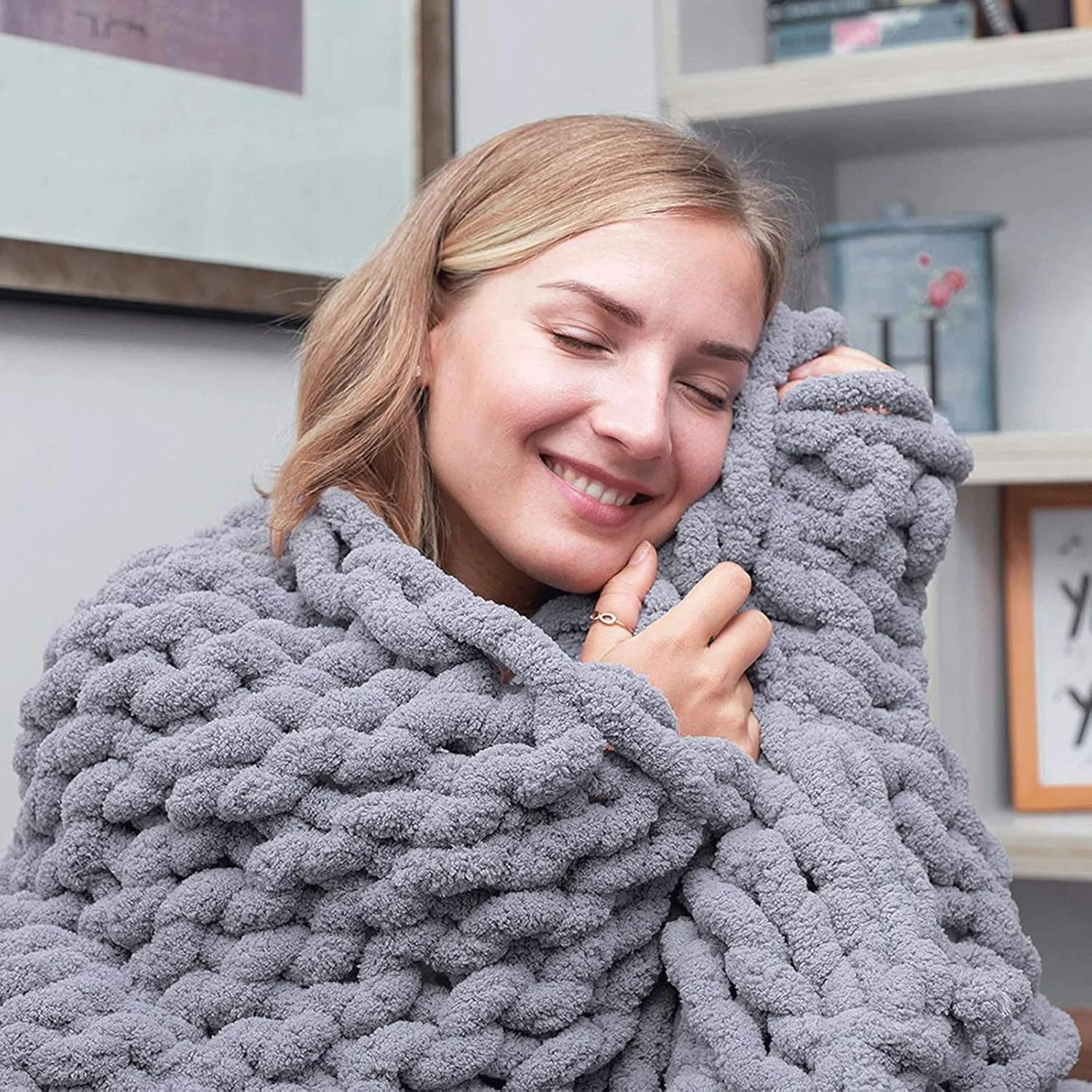 پتوی پشمی ZKSKOX، پتوی بافتنی ضخیم، پتوی بافت کابل، پلی استر نرم و دنج ممتاز، پتوی حجیم، پتوی گرم زمستانی