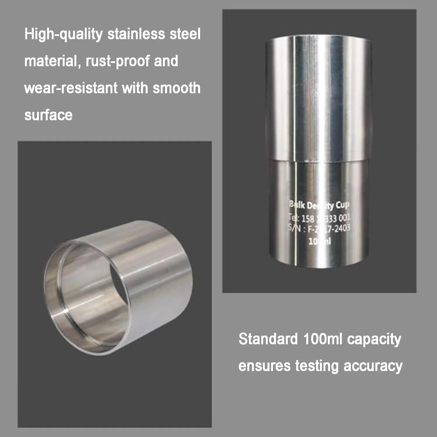 حجم سنج توده ای طبیعی 100 میلی لیتری، تستر چگالی پودر فولاد ضد زنگ، خطای ±0.1 میلی لیتر، اندازه گیری دقیق، برای تجزیه و تحلیل مواد آزمایشگاهی و صنعتی