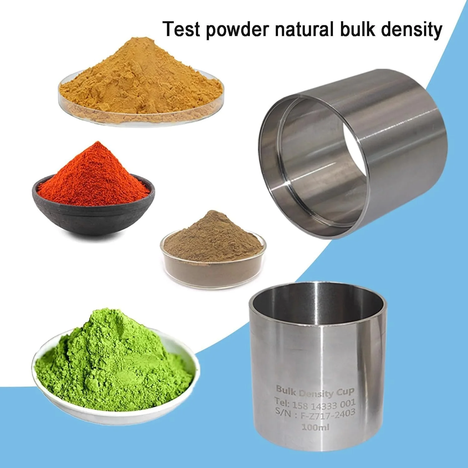 حجم سنج توده ای طبیعی 100 میلی لیتری، تستر چگالی پودر فولاد ضد زنگ، خطای ±0.1 میلی لیتر، اندازه گیری دقیق، برای تجزیه و تحلیل مواد آزمایشگاهی و صنعتی