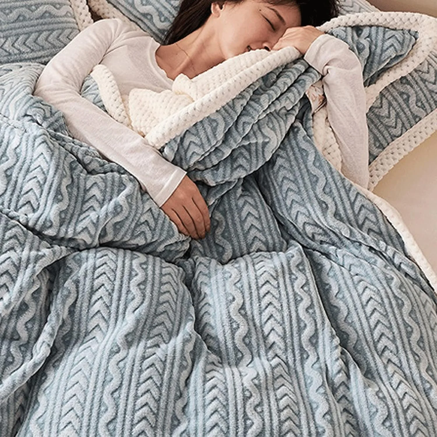 رو تختی پتو مخمل خواب دار ZKSKOX دو طرفه رنگ ثابت مناسب بزرگسالان لحاف پوششی زمستانی گرم پشم ضخیم تخت دو نفره رو تختی مبل (180x200 سانتی متر)