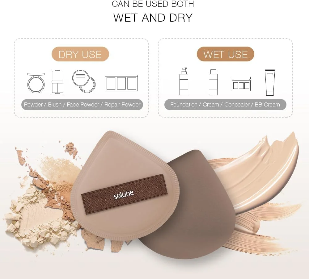 ست کاردک و اسفنج آرایشی 3 تکه سولونه - ابزارهای کرم پودر قابل شستشو با 1 کاردک و 3 اسفنج آرایشی قابل استفاده مجدد + جعبه نگهداری | برای ترکیب مایع، کرم یا کرم پودر آرایشی