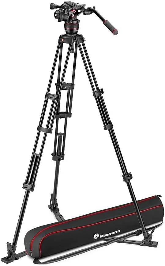 هد سیال Manfrotto Nitrotech 608 برای فیلمبرداری با سه پایه دو پایه آلومینیومی و Ground Spreader برای سیستم های دوربین DSLR، بدون آینه، فیلم و سینما - حداکثر تحمل وزن 14 کیلوگرم