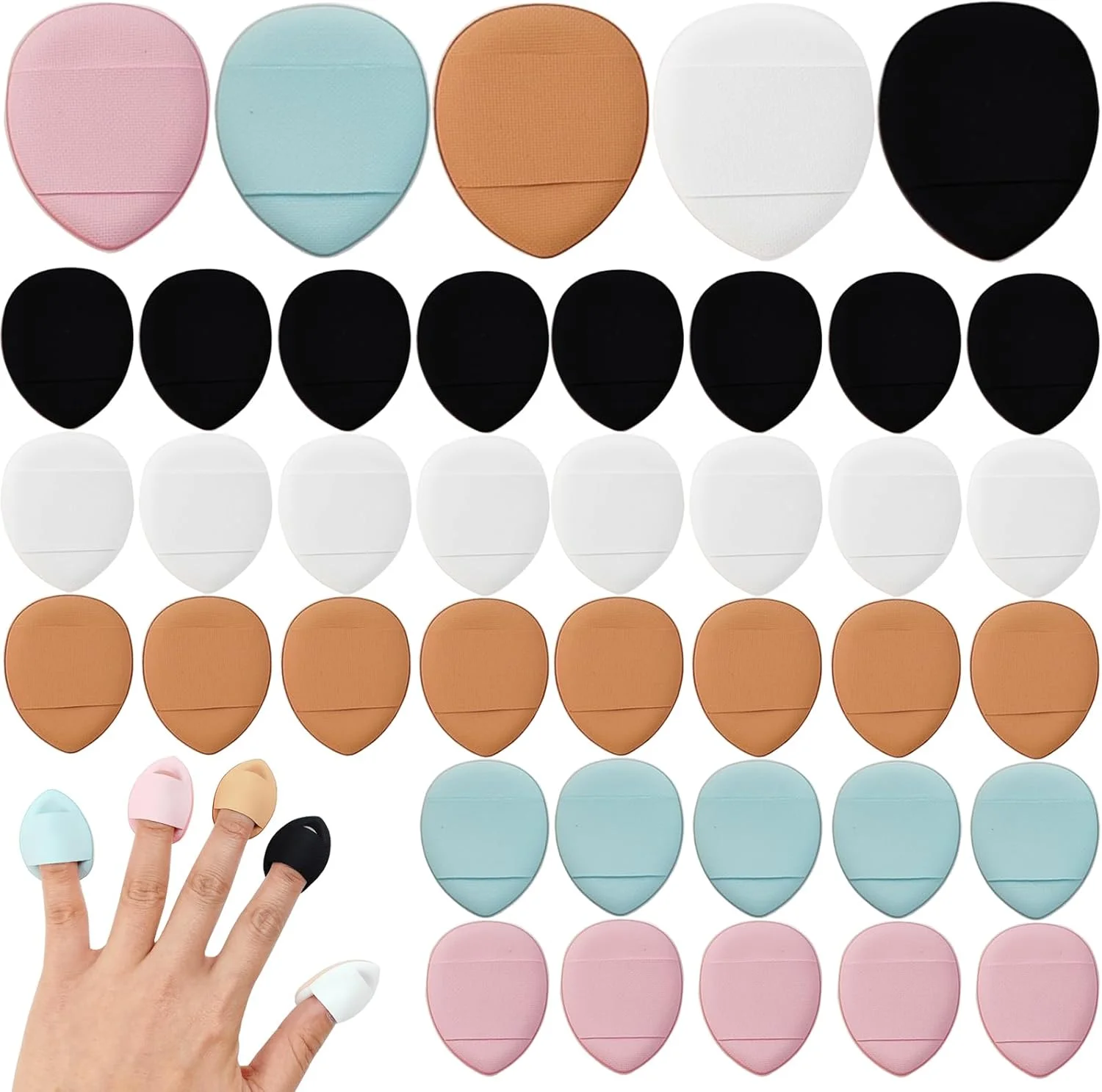 پدهای انگشتی آرایشی رویهو 75 عددی، اسفنج مینی آرایشی نرم، پد مخلوط کن آرایشی برای کرم پودر، پودر صورت، تثبیت زیر چشم، کانسیلر، کرم ترمیم کننده، ابزار آرایشی