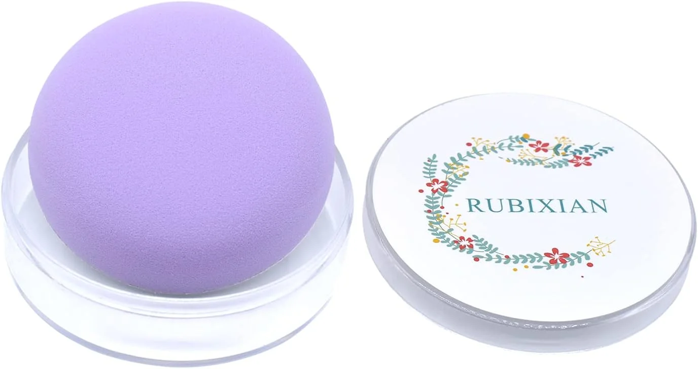 پد آرایشی روبیژیان، 1 عدد پد پودر نرم و لطیف، بلندر و اپلیکاتور زیبایی PU، پد جیبی برای ترکیب، پد آرایشی برای کرم پودر، کرم و کانسیلر (دایره ای، بنفش روشن)