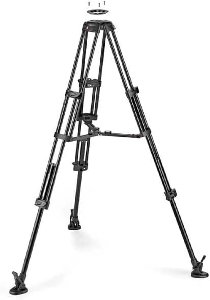 سه پایه فیلمبرداری آلومینیومی دو پایه Manfrotto با اسپریدر میانی - آداپتور کاسه ای 100 میلی متر به 75 میلی متر - 3 عدد کفش لاستیکی - پایه های دوشاخه