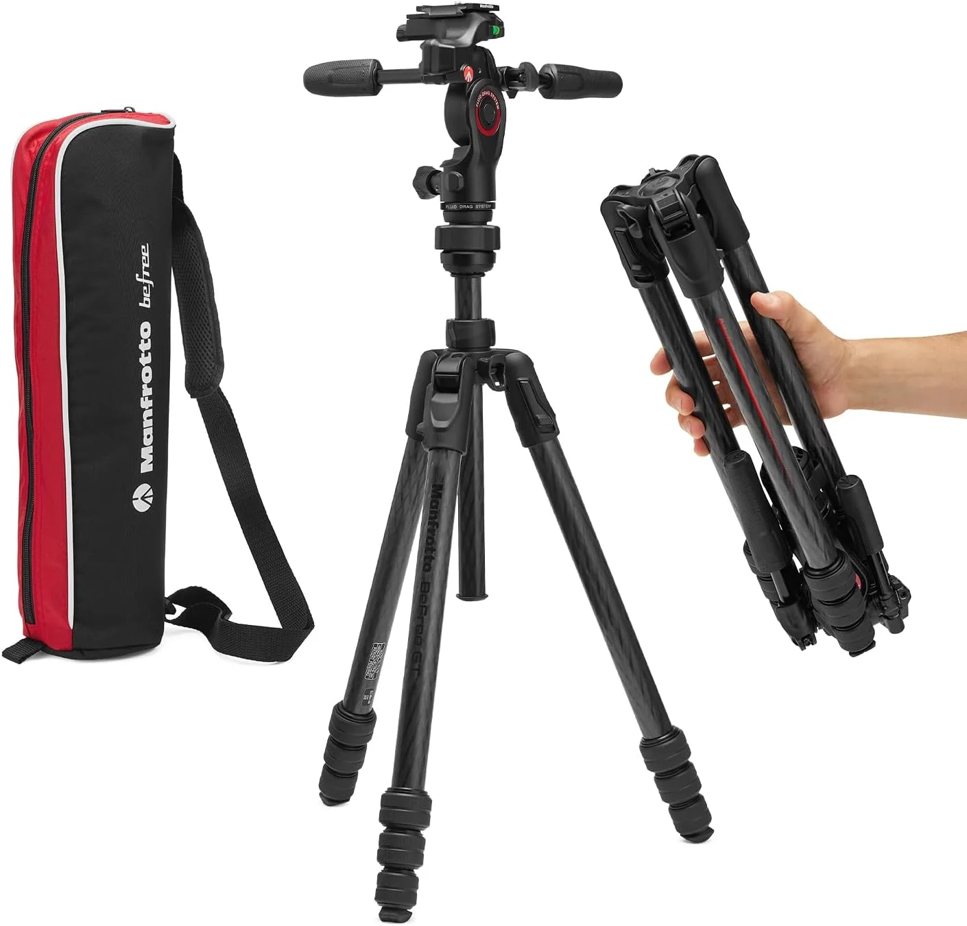 کیت سه پایه مسافرتی حرفه ای Manfrotto Befree GT PRO 3-Way، هد سه طرفه سیال، ستون تراز کننده، کیت عکس/دوربین و فیلمبرداری، فیبر کربن، Arca-type، قفل چرخشی، DSLR، بدون آینه، لوازم جانبی دوربین