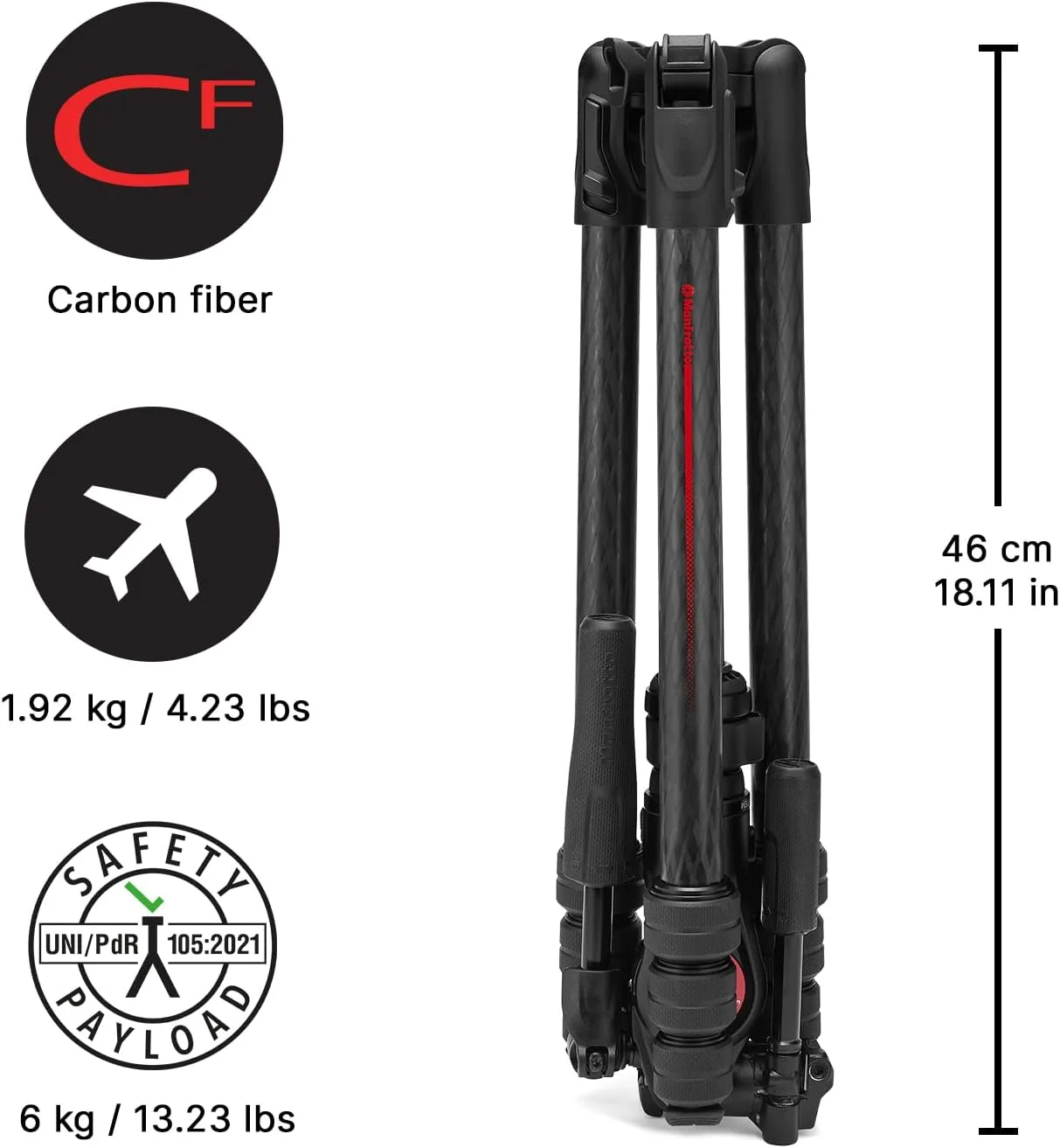 کیت سه پایه مسافرتی حرفه ای Manfrotto Befree GT PRO 3-Way، هد سه طرفه سیال، ستون تراز کننده، کیت عکس/دوربین و فیلمبرداری، فیبر کربن، Arca-type، قفل چرخشی، DSLR، بدون آینه، لوازم جانبی دوربین