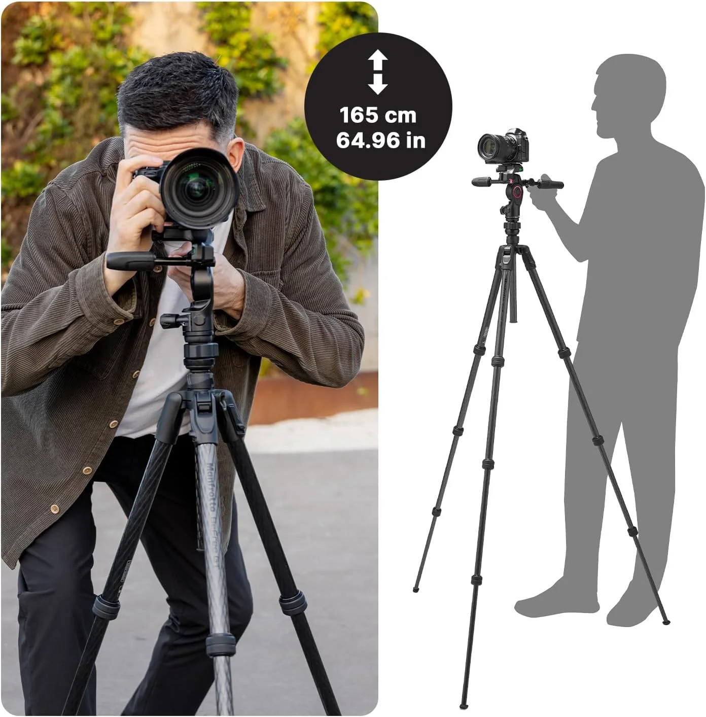 کیت سه پایه مسافرتی حرفه ای Manfrotto Befree GT PRO 3-Way، هد سه طرفه سیال، ستون تراز کننده، کیت عکس/دوربین و فیلمبرداری، فیبر کربن، Arca-type، قفل چرخشی، DSLR، بدون آینه، لوازم جانبی دوربین