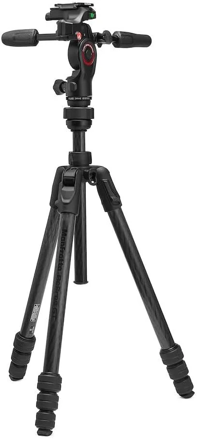 کیت سه پایه مسافرتی حرفه ای Manfrotto Befree GT PRO 3-Way، هد سه طرفه سیال، ستون تراز کننده، کیت عکس/دوربین و فیلمبرداری، فیبر کربن، Arca-type، قفل چرخشی، DSLR، بدون آینه، لوازم جانبی دوربین